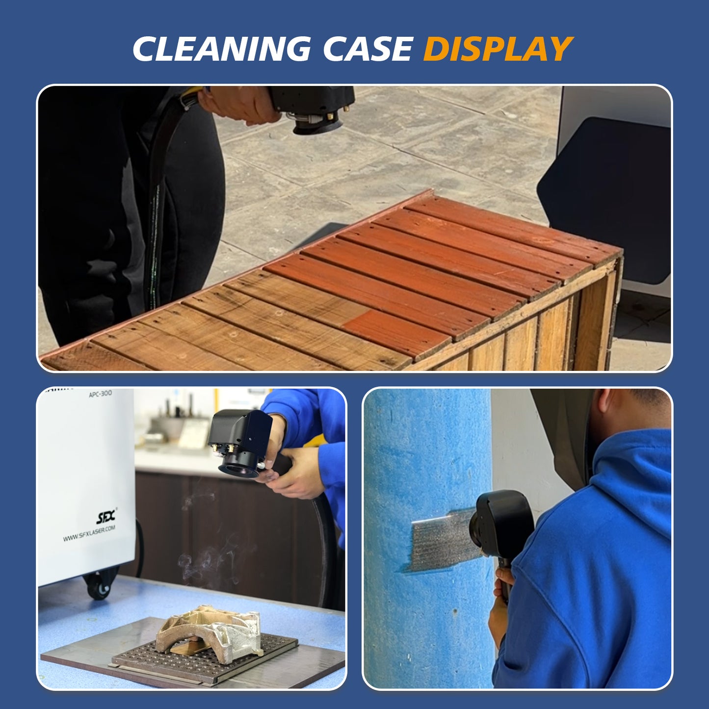 SFX 300W IOT Air-cooled Laser Cleaning Machine AC110V-220V Pulsed Laser Rust Removal for Wood Rust Paint Oil Stains Coating