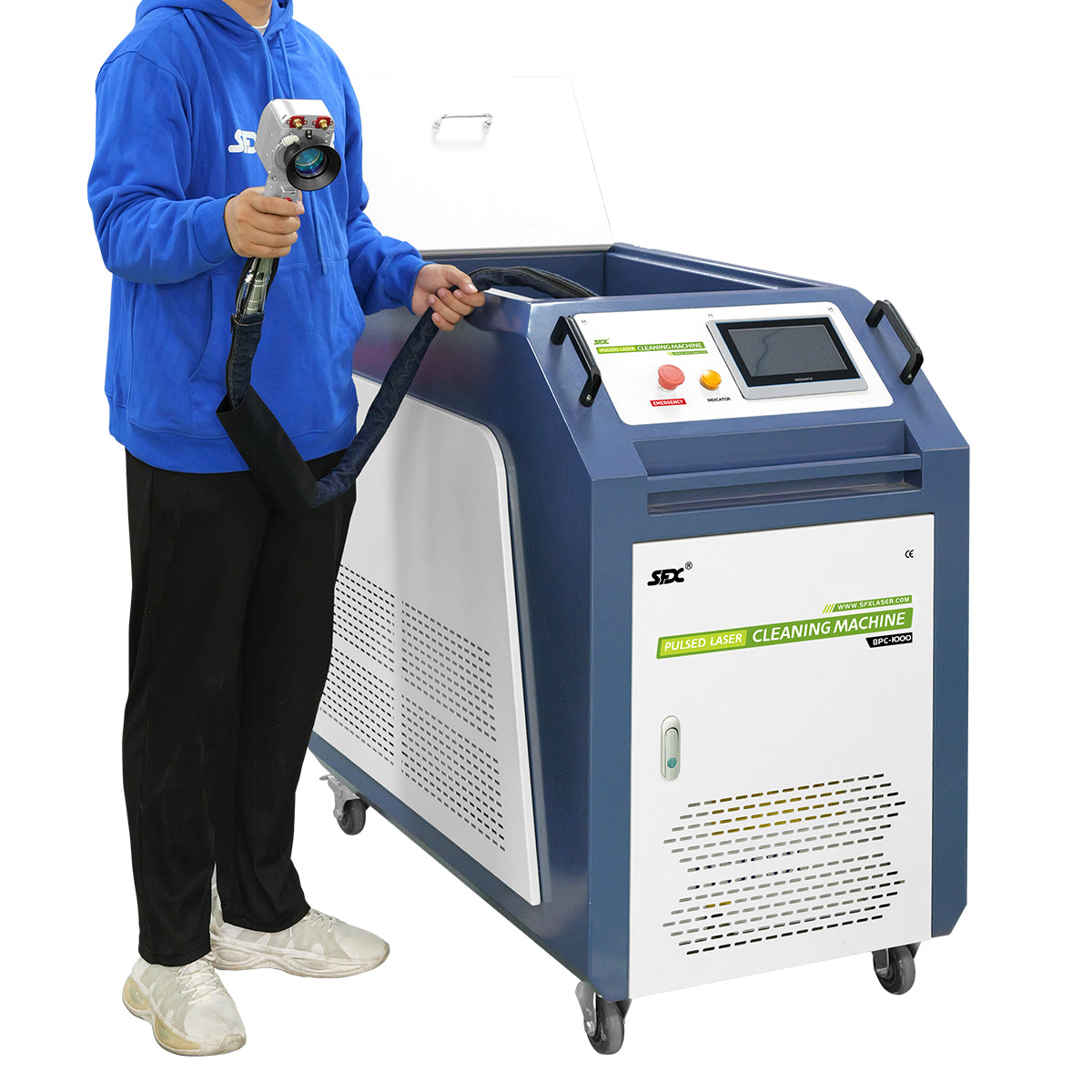 SFX Pulsed Laser Cleaning Machine 500W 1000W 2000W  Double Wobble Mobile Laser Rust Removal for Rust Oil Paint Coating Plating