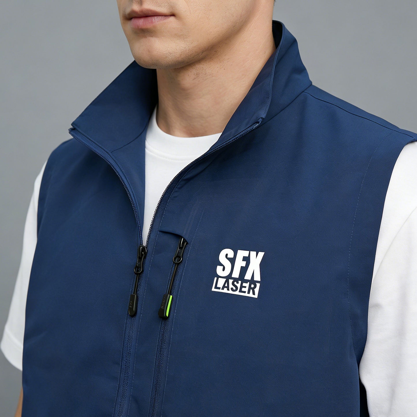SFX Breathable Vest with 3D Silicone Logo Lightweight Zippered Polyester Utility Vest for Industrial & Outdoor Use