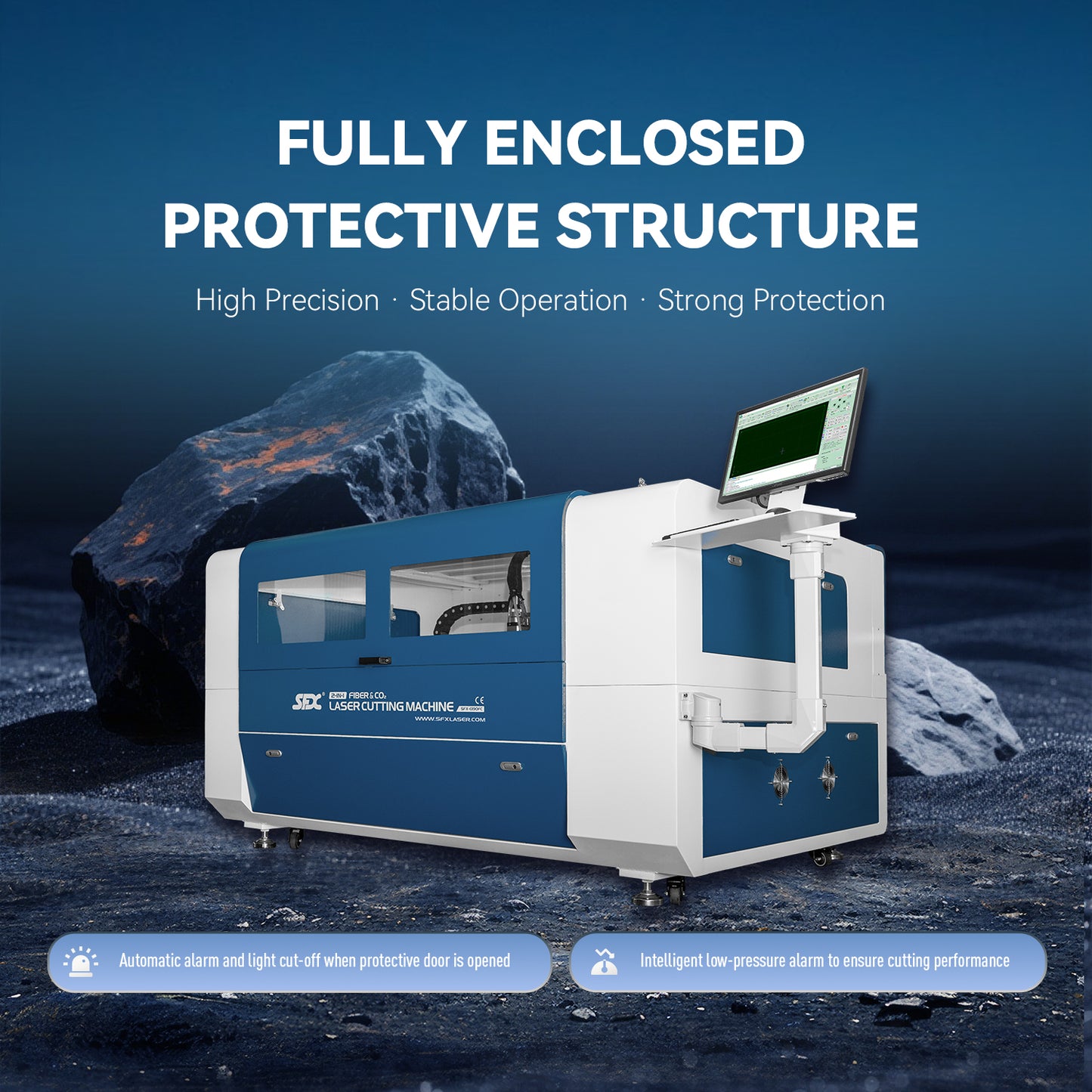 SFX 1300×900mm(51.2×35.4inch) Fiber & Co2 Integrated Cutting Machine 1500W MAX Fiber Laser 130W-180W Co2 Metal Non-metal Cutter Machine