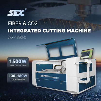 SFX 1300×900mm(51.2×35.4inch) Fiber & Co2 Integrated Cutting Machine 1500W MAX Fiber Laser 130W-180W Co2 Metal Non-metal Cutter Machine