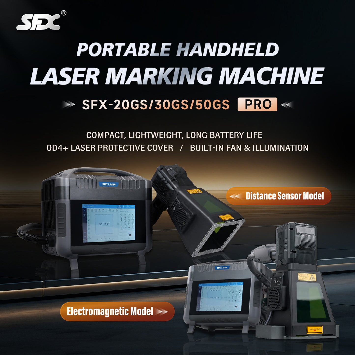 SFX 20W 30W 50W PRO Portable Laser Marking Machine with 100*100mm Field Lens Handheld Fiber Marker Engraver for Metal and Non-metals