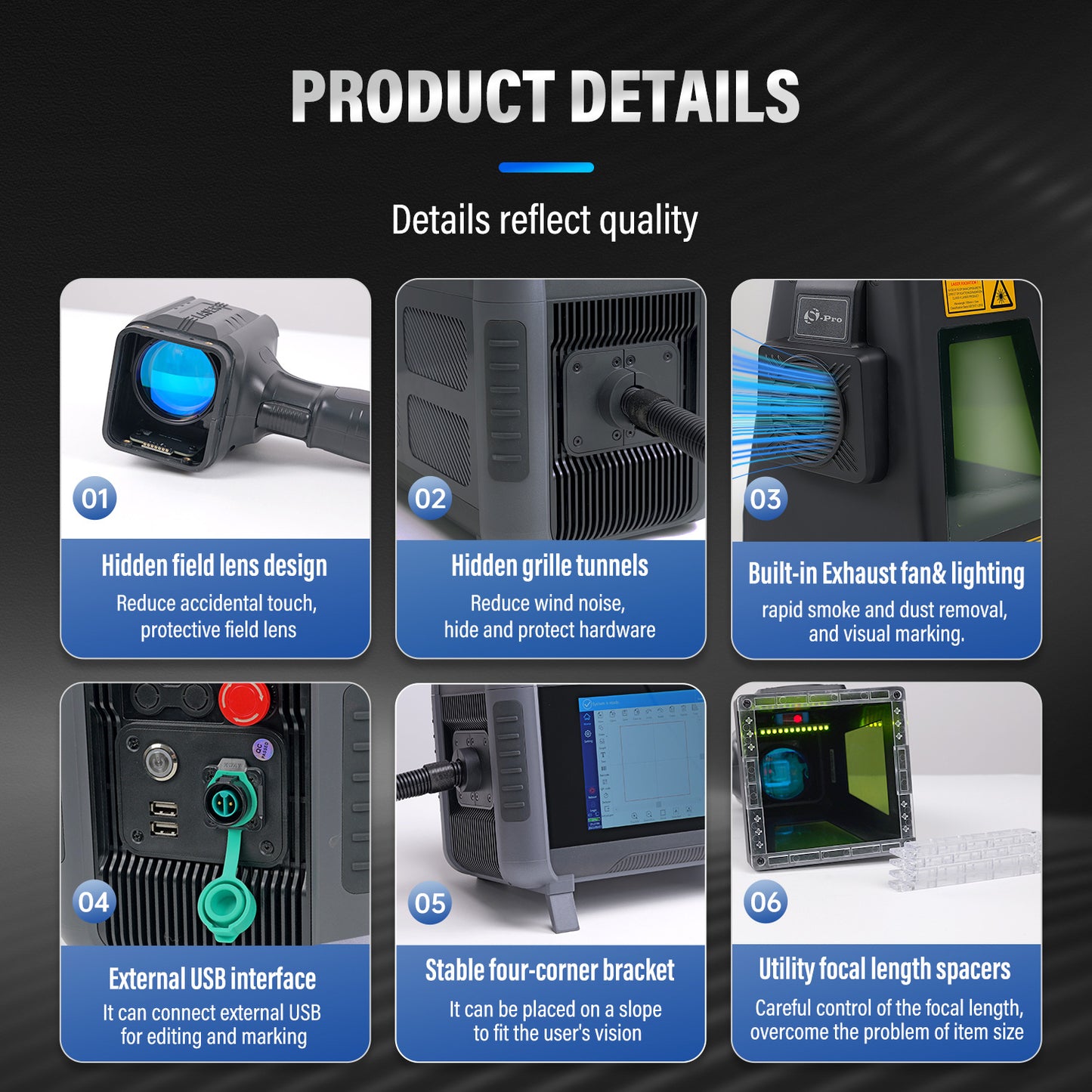 SFX 20W 30W 50W PRO Portable Laser Marking Machine with 100*100mm Field Lens Handheld Fiber Marker Engraver for Metal and Non-metals