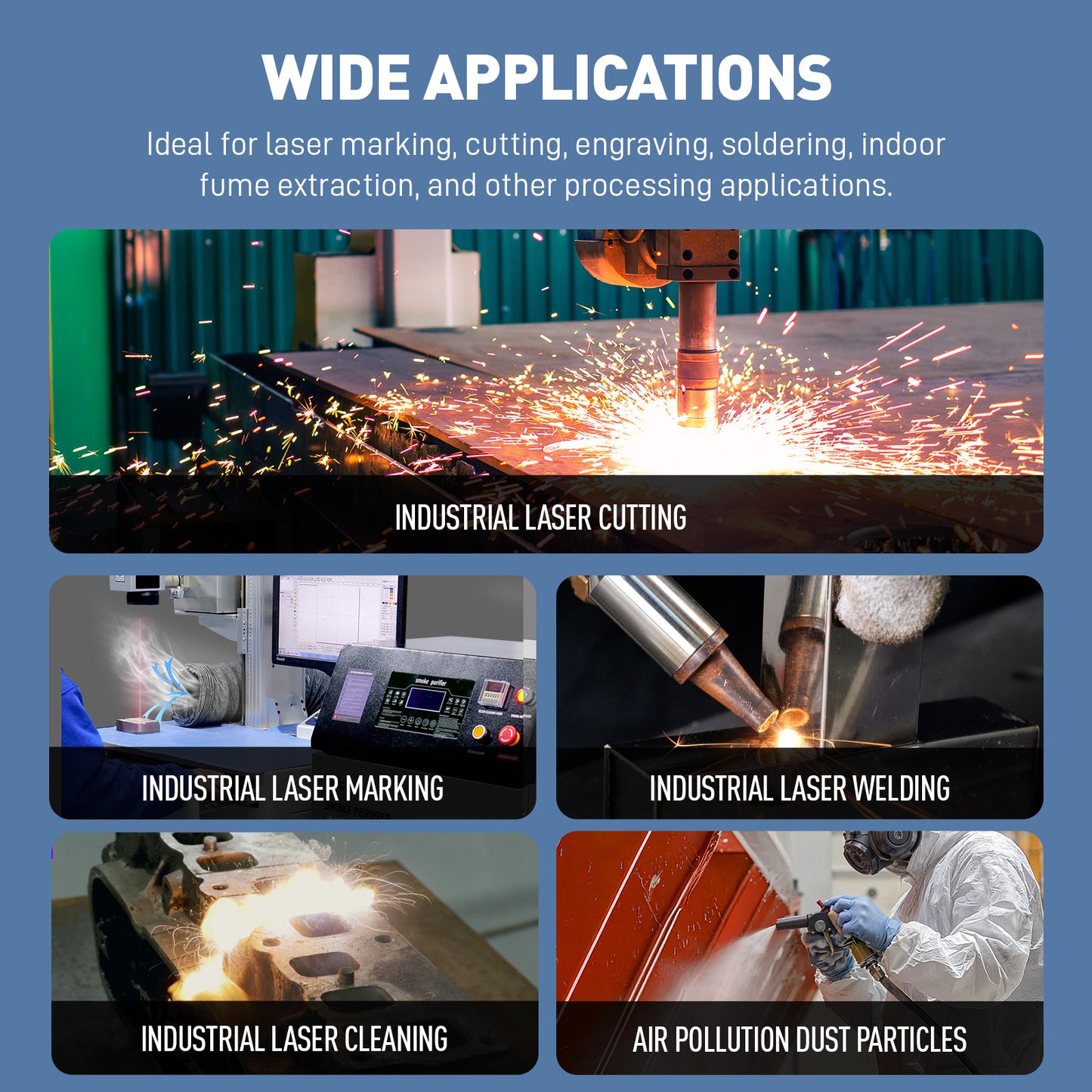 SFX 1200W Smoke Purifier 2000m³/h High Efficiency Laser Fume Extractor with Automatic Pulse Jet Cleaning for Laser Marker Engraver Cutter Welder