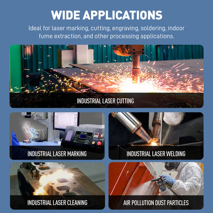 SFX 1200W Smoke Purifier 2000m³/h High Efficiency Laser Fume Extractor with Automatic Pulse Jet Cleaning for Laser Marker Engraver Cutter Welder