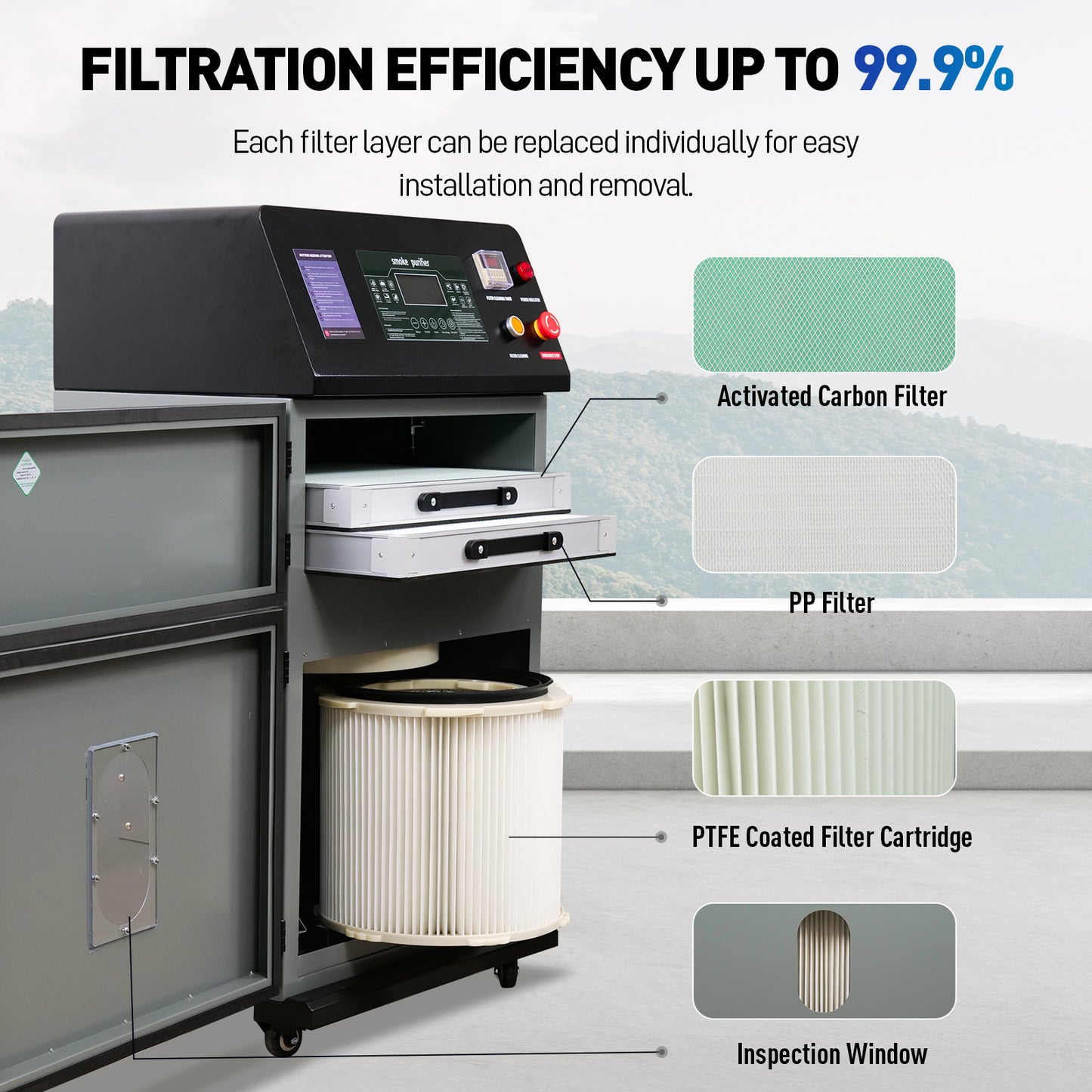 SFX 1200W Smoke Purifier 2000m³/h High Efficiency Laser Fume Extractor with Automatic Pulse Jet Cleaning for Laser Marker Engraver Cutter Welder