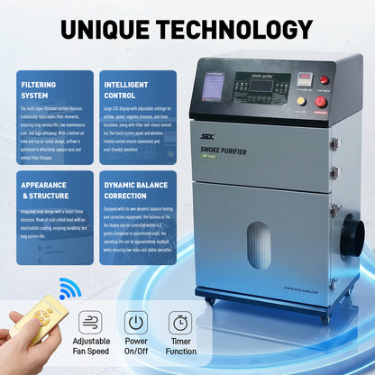 SFX 1200W Smoke Purifier 2000m³/h High Efficiency Laser Fume Extractor with Automatic Pulse Jet Cleaning for Laser Marker Engraver Cutter Welder
